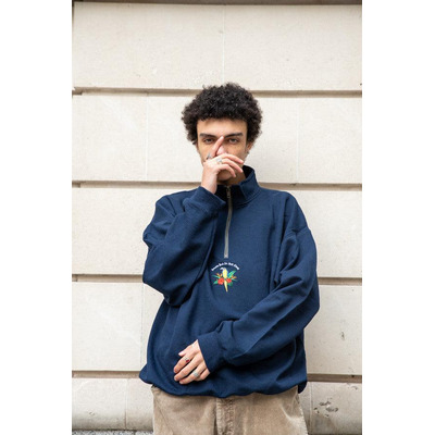 1-4 Zip Sweatshirt In Navy With Paradise Island Parrot Embroidery