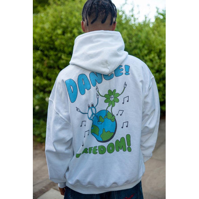 Hoodie in White with Worldwide Freedom print