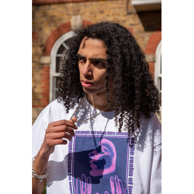 Short Sleeved T-shirt in White With The Realm Of Imagination Print Colour