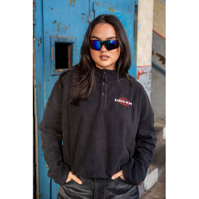 Cropped Fleece In Black With Dream Globe Embroidery