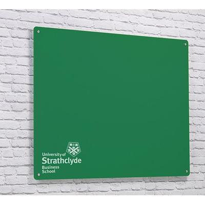 Magnetic Glass Board with your Logo 1000 x 650mm Green