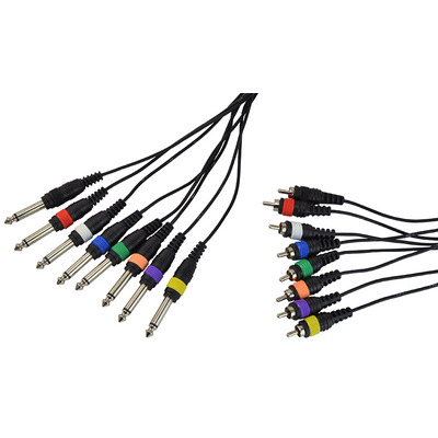 8 Way Cable Loom ¬" Jack to Phono With Colour Coded Plugs 3m Lead Length