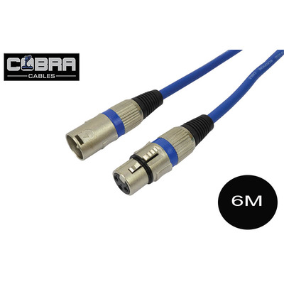 XLR Mic Audio Cable 6 Metre Long Lead - Soft Blue Cable Metal Plugs