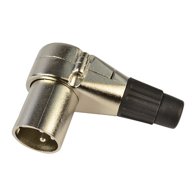 Male XLR Connector With Right Angle Style. Strong Cable Grip, Metal Body