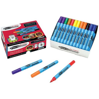 Show-me Slim Barrel Dywipe Pens -  Assorted (10 Colours) Fine Tip Box of 50