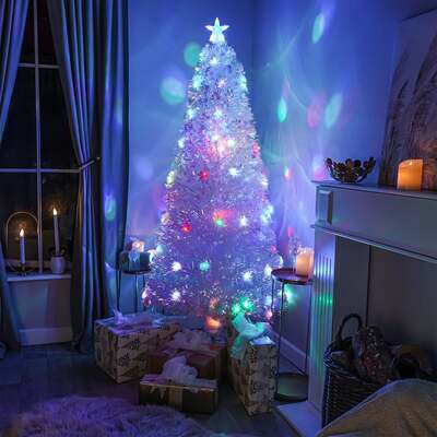 White Fibre Optic Christmas Tree 2ft to 7ft with Multicoloured LED Lights, 7ft / 2.1m