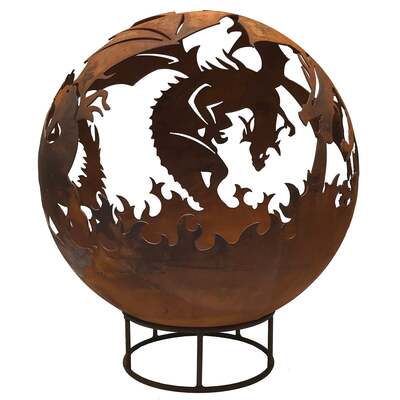 Garden Fire Ball 70cm Dragon Design with Rust Finish