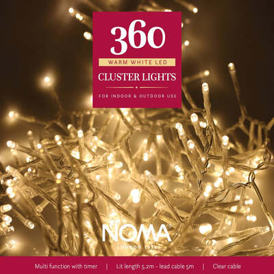 Noma Christmas 360, 960 Warm White Multifunction Cluster Lights with Clear Cable-, 360 Bulbs