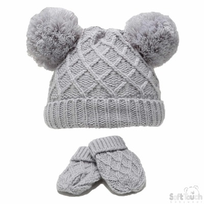 Soft Touch Knit Pom-Pom Hat & Mitten Set