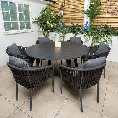 Bracken Outdoors Maldives Rope 6 Seat Round Aluminium Garden Furniture Dining Set, Late April 2025
