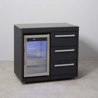 Draco Grills Fusion Outdoor Black Fridge and 3 Drawer Cabinet with Sintered Stone Top 60L, End of May 2025