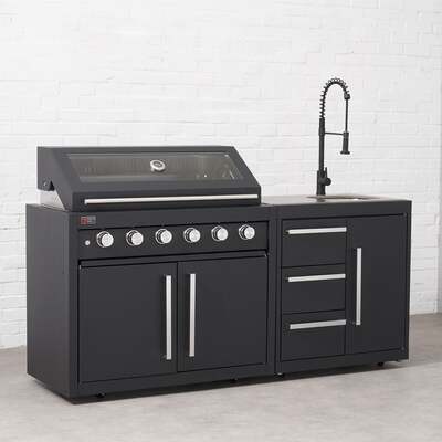 Draco Grills Fusion 6 Burner Black Outdoor Kitchen with Modular Sink, Mid May 2025