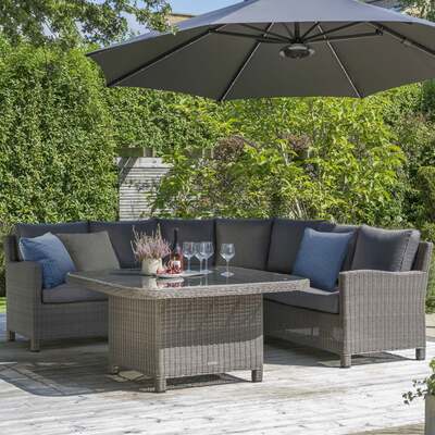 Kettler Palma Signature Grande White Wash Corner Sofa Set with Glass Top Table