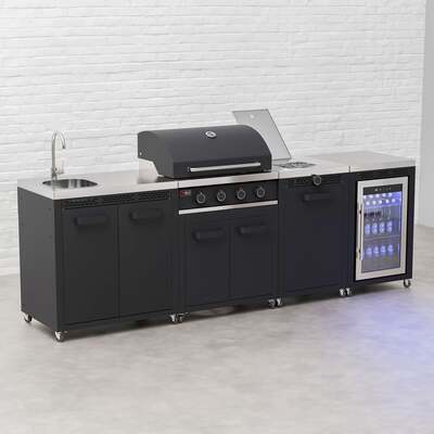 Draco Grills Titan 4 Burner Black Outdoor Kitchen Gas Barbecue with Side Burner, Fridge and Sink, Mid June 2025