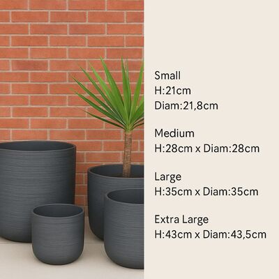 Charcoal Plant Pots Textured 4 Sizes