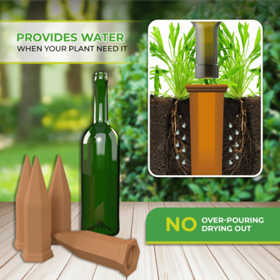 Plant Watering 4 Clay Spikes for Bottles, Hydro Wine