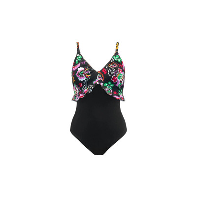 Pour Moi Hot Spots Frill Tummy Control Swimsuit - Black Multi - S - 10