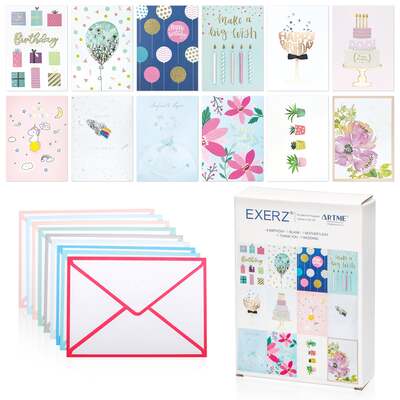 ARTME 12 Assorted Greeting Cards Multipack All Occasions - Handmade - Birthday, Thank You, Mother™s Day, Blank