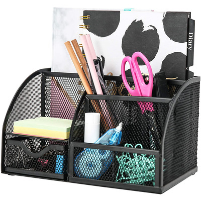 EXERZ Desk Organiser with 7 Compartments -Mesh Desk Tidy Caddy  - Black
