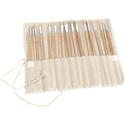 Exerz Artist Paint Brushes 18pcs with a Canvas Wrap - Oil, Acrylic, Body Painting - Professional Quality Durable Bristle Brushes