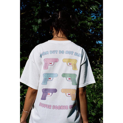 White Short Sleeved T-shirt  With Super Soaker Print