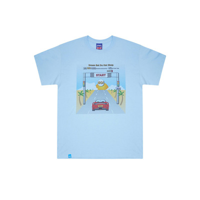 Short Sleeved T-shirt In Light Blue With Drive In To The Sunset Print