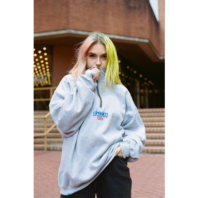 1-4 Zip Sweatshirt In Grey With Blue Embroidered Logo