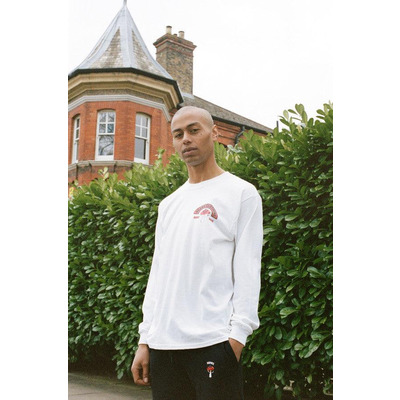 Long Sleeve T-shirt in White with Bro Shroom Est 2012 Print