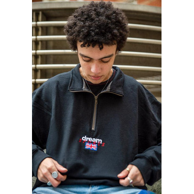1-4 Zip Sweatshirt In Black With Dream Sports Embroidery