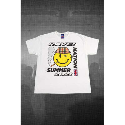 Short Sleeved T-shirt in White with RAVE! NATION Print