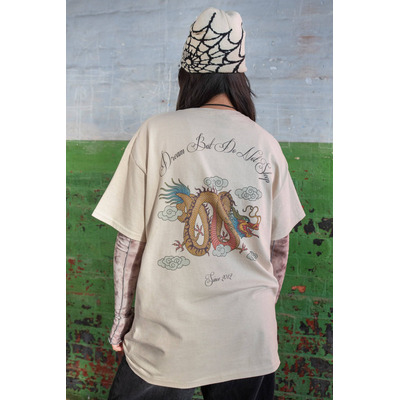 Short Sleeved T-shirt in Sand With Chinese Dragon Print