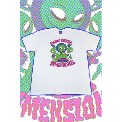 Short Sleeved T-Shirt in White with Blazing Through Dimensions Print
