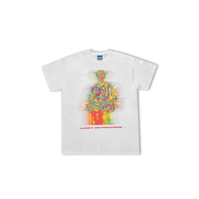 Short Sleeved T-Shirt in White with Lost In Motion Print