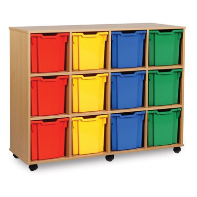 12 Jumbo Tray Storage Unit Maple Finish Selected Tray Colours