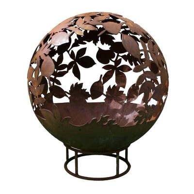 Garden Fire Ball 90cm Leaf Design with Rust Finish