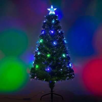 Green Fibre Optic Christmas Tree 2ft to 7ft with Multi Coloured LED Lights, 7ft / 2.1m
