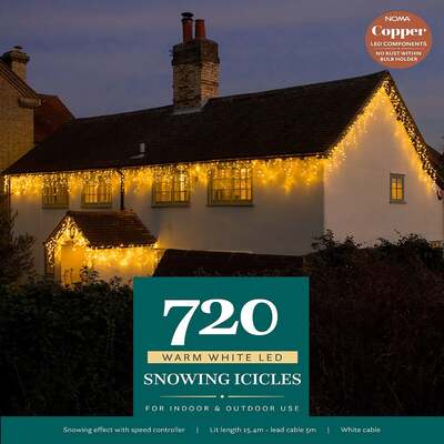 Noma Christmas 144, 240, 360, 480, 720, 960 Snowing Icicle LED Lights with White Cable - Warm White, 720 Bulbs
