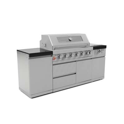 Draco Grills Deluxe 6 Burner BBQ Modular Outdoor Kitchen with Sear Station and Gas Bottle Cabinet, Mid June 2025 / Without Granite Side Panels