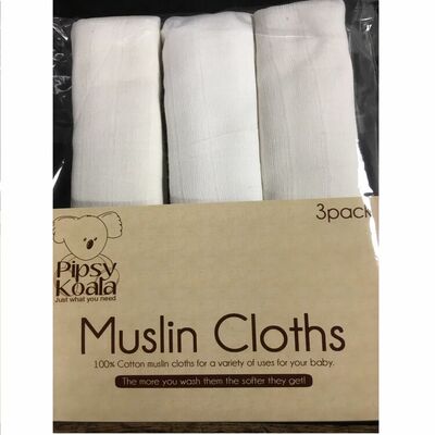 Pipsy Koala Muslin Cloths 3 Pack (Colour: White)