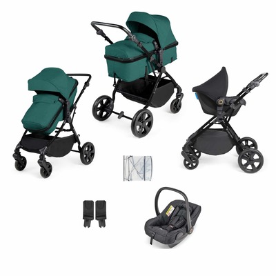Ickle Bubba Comet All-in-One i-Size Travel System with ISOFIX Base (Frame: Black, Fabric Colour: Teal, Handle Bars: Black)