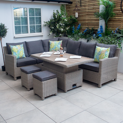 Kettler Palma Signature Corner Right Hand White Wash Sofa Set with High Low Slat Top Table