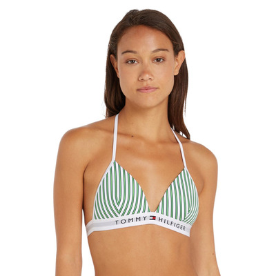Tommy Hilfiger TH Vertical Stripe Triangle Bikini Top - Nola Stripe Spring Lime - XS - 8