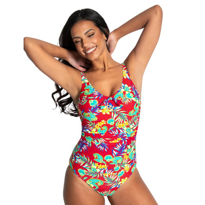 Pour Moi Heatwave Scoop Neck Control Swimsuit - Red Floral - S - 10