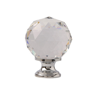 Excel Clear Facetted Glass Cupboard Knobs (30mm), Polished Chrome  - 3856 POLISHED CHROME - 30mm