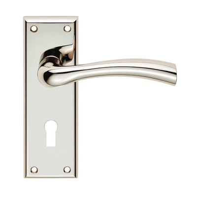 Carlisle Brass Serozzetta Residential Cinquanta Door Handles On Backplate, Polished Nickel - SZR051PN (sold in pairs) LOCK (WITH KEYHOLE)