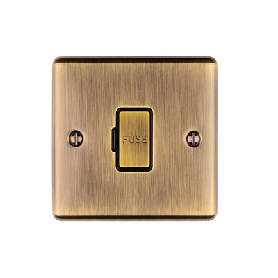 Carlisle Brass Eurolite Enhance Decorative 13 Amp Unswitched Fuse Spur, Antique Brass With Black Trim - ENUSWFABB ANTIQUE BRASS - BLACK TRIM