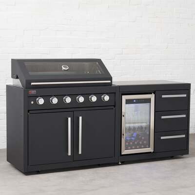 Draco Grills Fusion 6 Burner Black Outdoor Kitchen with Modular Single Fridge, End of May 2025