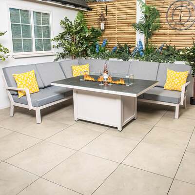 Bracken Outdoors Miami Light Aluminium Rectangular Corner Set with Firepit Table