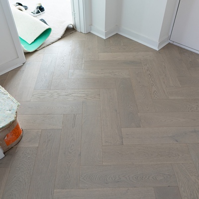 Riviera Click 14/3 x 150mm Grey Brushed Oak Herringbone Engineered Wood Flooring