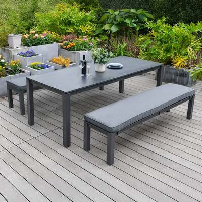 Bracken Outdoors Maldives Aluminium 6 Seat Rectangular Garden Dining Bench Set, Mid May 2025